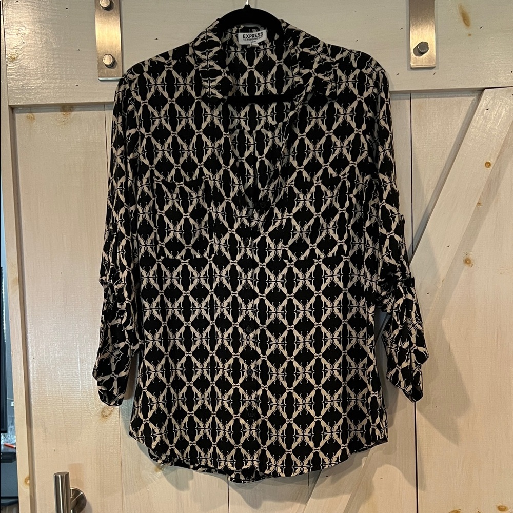 Express Black and White Patterned Blouse